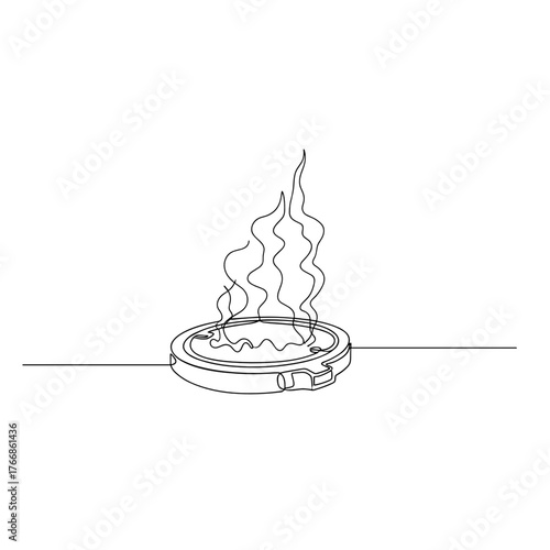 Steam rising from a manhole cover in minimalist line art style  