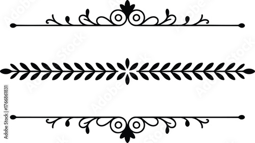 Three decorative ornamental dividers or borders with floral elements, isolated on white background
