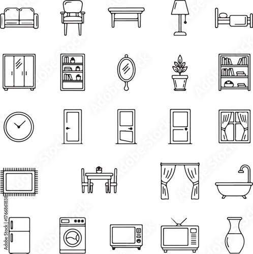 Create your dream home with this collection of furniture and appliance icons, perfect for interior design projects and visualizing spaces with ease