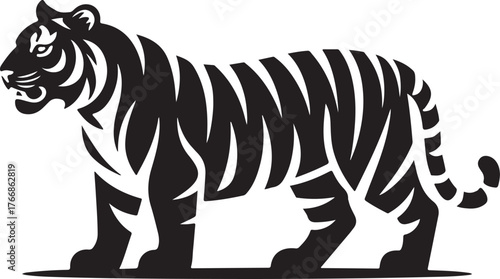 Tiger Silhouette Depicts Powerful Predator with Distinctive Markings and Animal Beauty