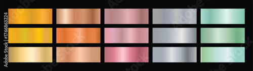 Set of gold, bronze, silver, green, gradient. metallic gradients. colorful metallic gradient illustration. Best unique UI Gradient color, colorful gradient meshes suitable for text, Vector EPS10.