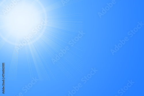 Wallpaper Mural Sun in blue sky. Bright warm sun and lens flare in clear summer sky, sunlight with sunshine glare rays. Torontodigital.ca