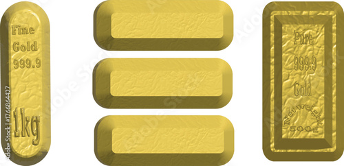3d gold bars with alpha channel Bar, Alpha channel, 3D render