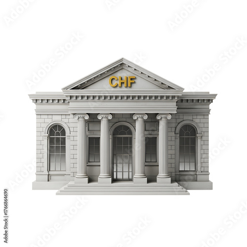 3d icon of swiss national bank building with chf symbol isolated on transparent background