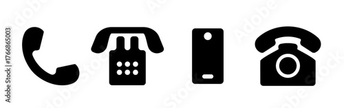 Phone icons set. Black icons isolated on white background.