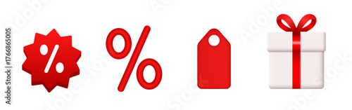 Discount 3d icons. Sale icons. Vector icons set isolated on white background.