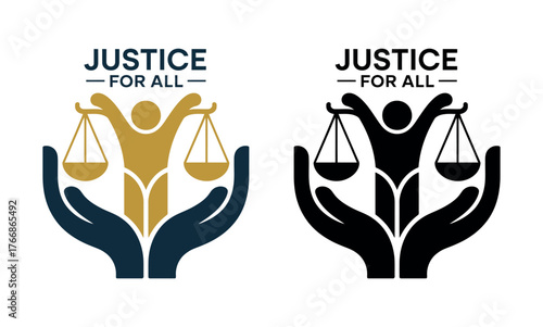 Justice for all is represented by a figure holding scales of justice on open hands.