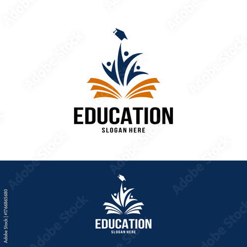 education logo with open book and graduation cap