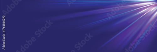 Abstract image of speed motion on the road. Vector glitter light fire flare trace. Dark blue abstract background with ultraviolet neon glow, blurry light lines, waves