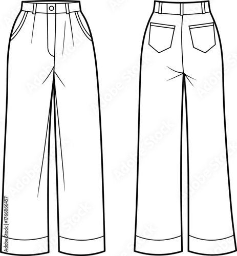 Retro Pleated Dress Technical Flat Sketch Vector Illustration Fitted Bodice Belted Waist Cap Sleeves Mid-Calf Length Apparel Template Design.