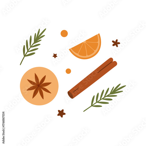 Christmas themed flat lay cinnamon sticks