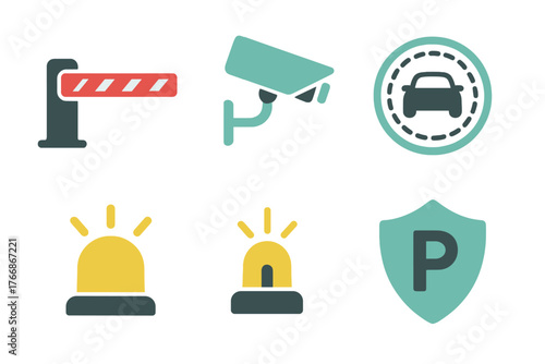 Flat design icons set for security, parking, access control, and surveillance systems