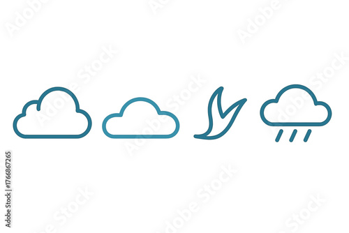 Simple outline icons representing various weather conditions like cloudy sky, rain, and crescent moon