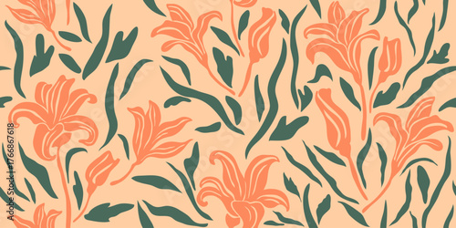 Vector Hand drawn colourful flowers, seamless patterns with floral, botanical for fabric, textiles, clothing, wrapping paper, backdrop, banner, illustration, abstract backgrounds.
