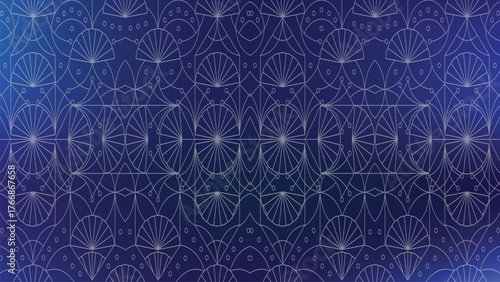 Art Deco Geometric Pattern with Fan Shapes Circles Blue Gradient