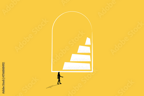 Business woman with process success. concept of Business growth goal, strategy, planning, development, progress. Minimal design eps10 illustration