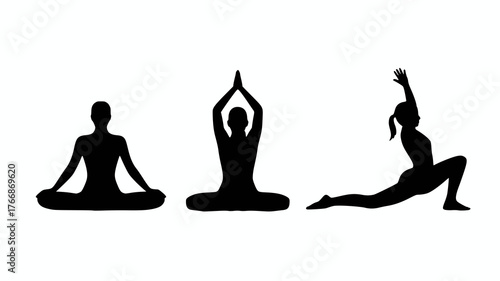 Serene yoga silhouettes embody flexibility, mindfulness, and strength, perfect for wellness content creation and holistic branding needs.