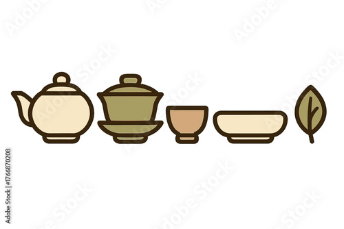 Traditional Chinese tea ceremony set featuring teapot, gaiwan, and cups