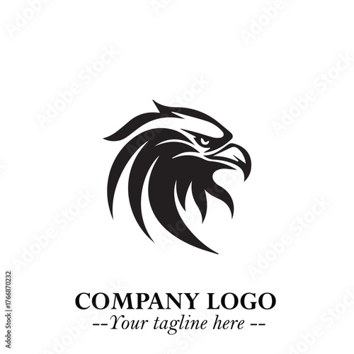 Majestic Head of Eagle Logo Symbol in Black on White Background with Bold Minimalist Design