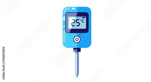 A digital thermometer displaying 25 degrees Celsius, ideal for measuring temperature.