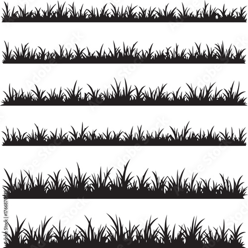 Six rows of black grass silhouettes on white background