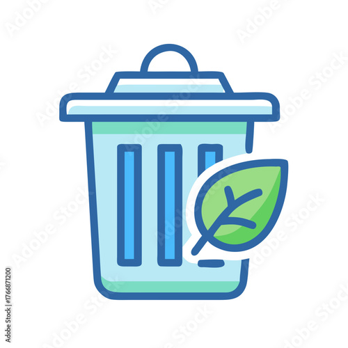 Environmentally friendly waste management represented by a recycle bin icon with a leaf