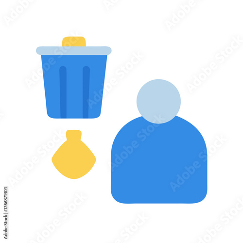Flat design illustration of user deletion icon with trash bin and user