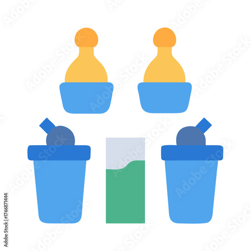 Flat Vector Illustration of Protein Shakes and Drinks on Black Background