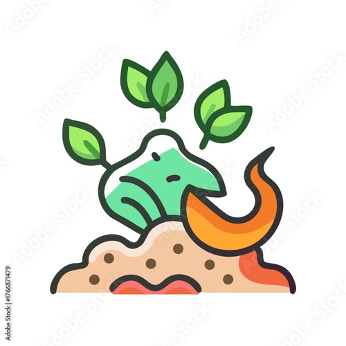 Illustration of plant sprouting from the ground with organic looking textures and colors