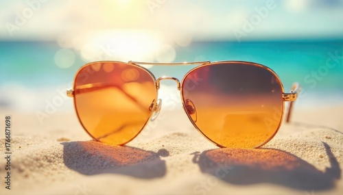 Wallpaper Mural Stylish summer sunglasses reflecting vibrant sunlight on a beach, perfect for travel, vacation, and summer fashion The shades offer UV protection and a chic look , summer, summertime fun Torontodigital.ca