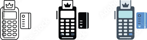 retail payment terminal collection line icon solid silhouette detailed colored card reader and receipt printer