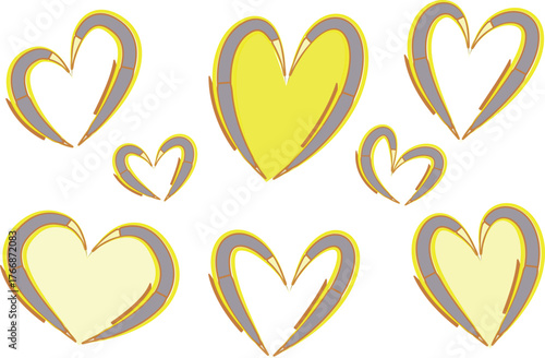 gray yellow colourful artistic abstract hearts set vector