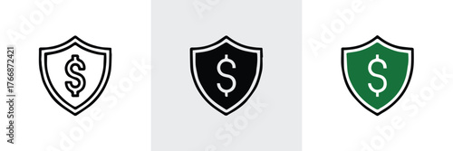 financial protection shield trio with dollar sign editable vector icons for banking and fintech
