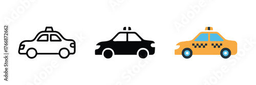 vector taxi illustrations three graphic styles line art silhouette and detailed yellow cab for design