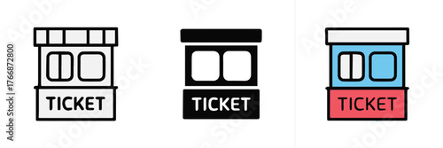 ticket booth icon trio flat outline filled and colorful versions for ui ux apps event signage vector eps ai