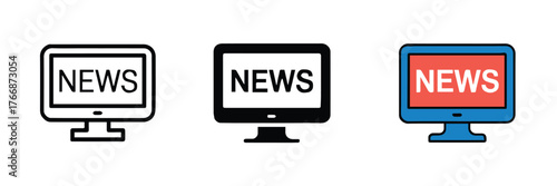 minimal news monitor icons set three screens vector for website app and editorial layouts