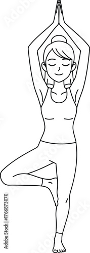 Minimalist Line Art Woman in Tree Yoga Pose (Vrikshasana)