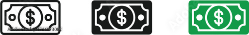 simple money icons set three dollar bill illustrations line bold filled green for finance ui and print