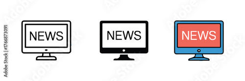 editable ai eps vector three news displays monitors digital media and journalism icons