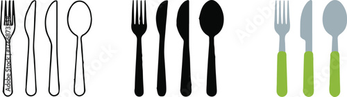 kitchen cutlery vector collection outline silhouette and realistic knife fork spoon ai eps