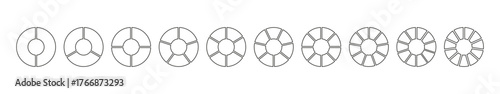 Circle division on 2, 3, 4, 5, 6, 7, 8, 9, 10, 11 equal parts. Coaching blank. Wheel blank round divided diagrams with two, three, four, five, six, seven, eight, nine, ten, eleven segments. Set of inf
