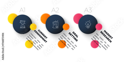 Circle vector infographic template with three steps and options for annual reports, presentations, advertising, chart. Modern business illustration.