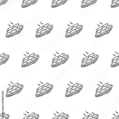 Hand Drawn Bread seamless pattern. Doodle Bakery pattern background