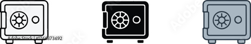 safe vault icon set three styles flat and detailed vector illustrations for security and finance ui