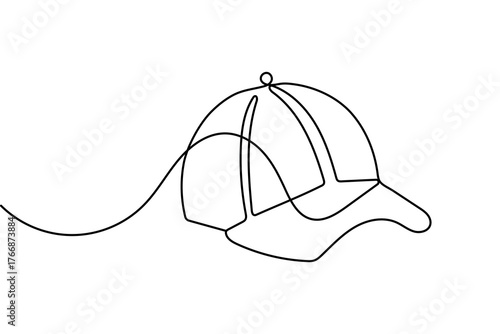 Continuous one line baseball cap minimalist outline vector illustration isolated design
