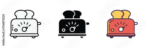 retro and modern toaster icons set two slices of toast dial knob heat levels flat colorful vector ai eps jpeg png