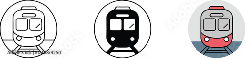 train icon set front view line, solid, and colored railway vector icons for transport ui