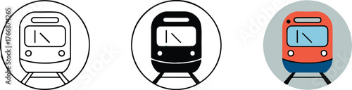 front view train icons in circle editable ai eps vector set for transit, subway, commuter design