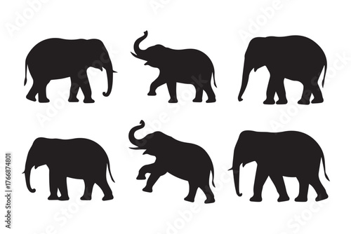 elephant silhouette poses vector illustrations for logos patterns and education