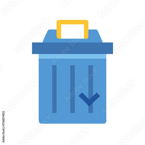 Simple icon of a blue trash can with a downward arrow indicating deletion
